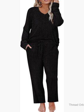 Plus Size Lounge Set Long Sleeve Pullover Wide Leg Pants Pajamas